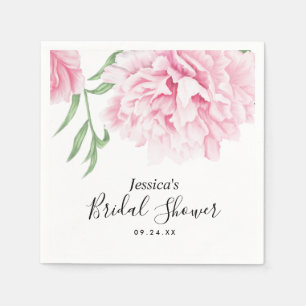 Pink Peony Watercolor Bridal Shower Napkins