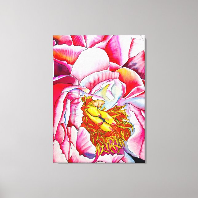 Pink Peony watercolor fine art Canvas Print (Front)