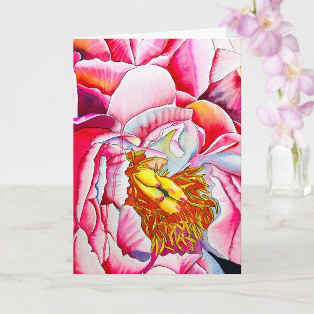 Pink Peony watercolor fine art Card (Orchid)