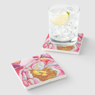 Pink Peony watercolor fine art Stone Coaster