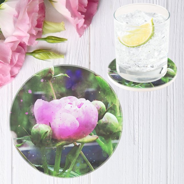 Pink Peony Watercolor Floral Coaster (Creator Uploaded)