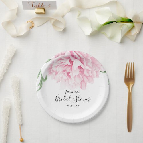 Pink Peony Watercolor Floral Paper Plates