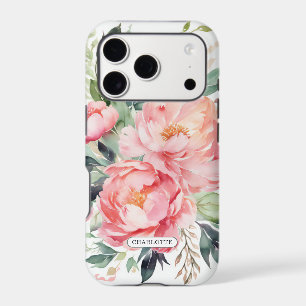 Pink Peony Watercolor Floral Personalized Name Iphone 18 Pro Case