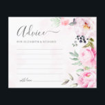 Pink Peony Watercolor Floral Wedding Advice Card<br><div class="desc">Create a lasting keepsake with these beautiful, pink floral themed wedding advice cards. Let your guests share their heartfelt wisdom and well wishes for a happy marriage. These charming cards are perfect for any couple planning a spring or summer wedding. They're a lovely alternative to a traditional guestbook, and will...</div>