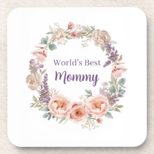 Pink Peony Watercolor Floral Wreath Mother's Day Beverage Coaster
