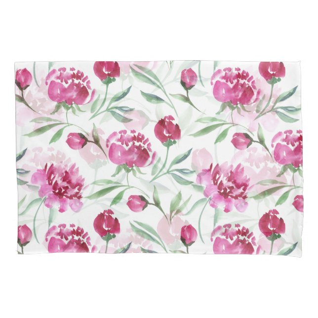 Pink Peony: Watercolor Flower Pattern Pillow Case (Front)