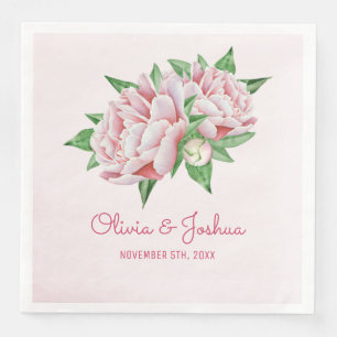 Pink Peony Watercolor Flower Wedding Paper Dinner Napkins