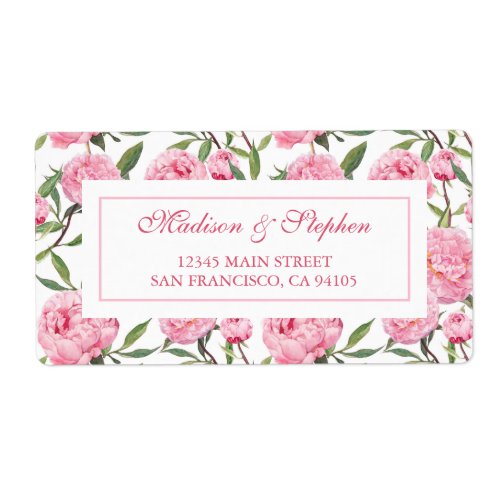 Pink Peony Watercolor Flowers _  Wedding Label