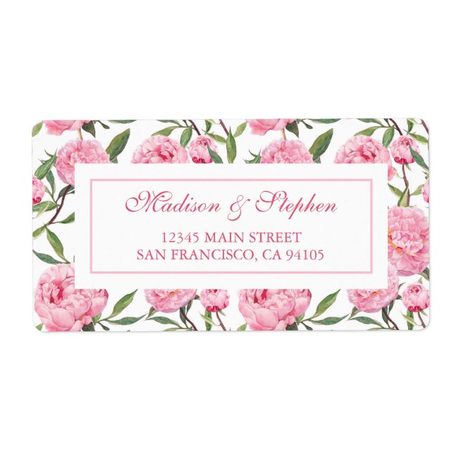Pink Peony Watercolor Flowers -  Wedding Label (Front)