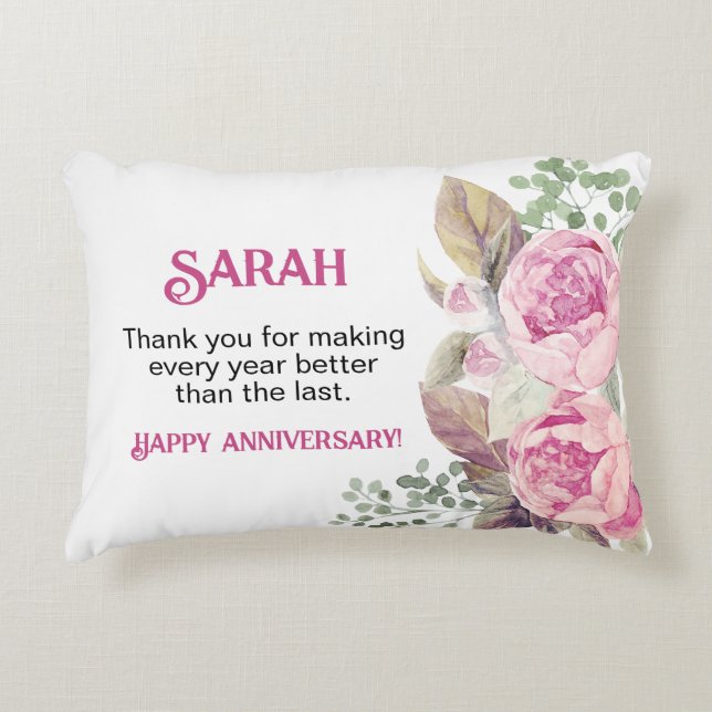 Pink Peony Watercolor Personalized Name Pillow (Front)