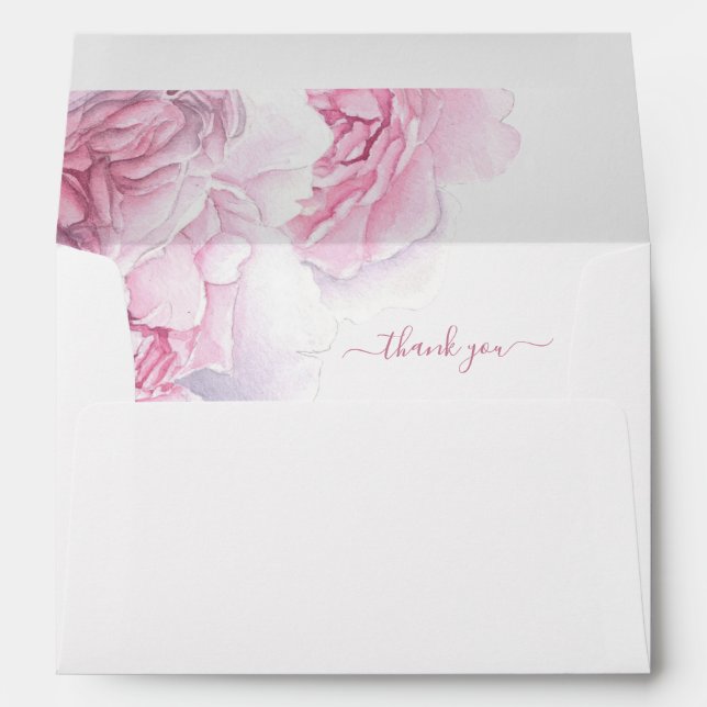 Pink peony watercolor pink floral wedding envelope (Back (Bottom))