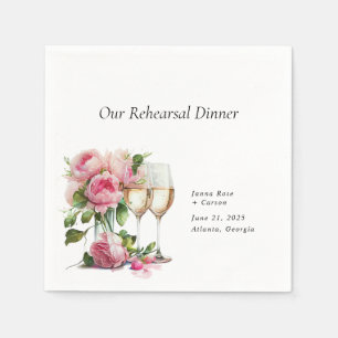 Pink Peony Watercolor Rehearsal Dinner Napkins