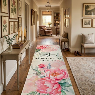 Pink Peony Watercolor Wedding Aisle | Outdoor Rug