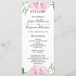 Pink Peony Watercolor Wedding Program