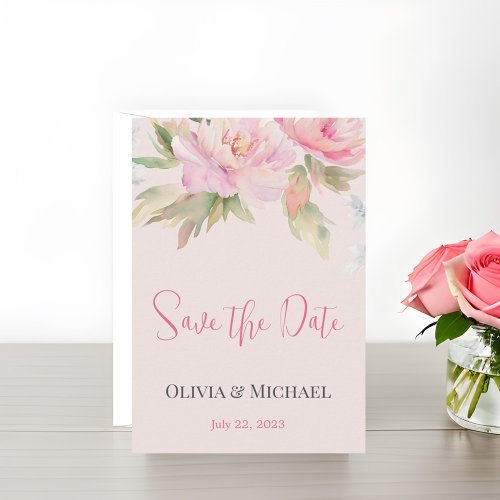 Pink peony Watercolor Wedding Save The Date