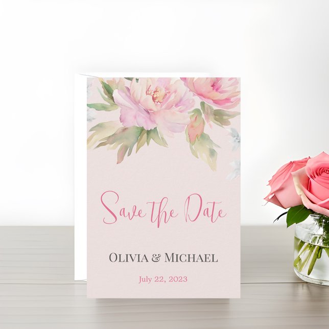 Pink peony Watercolor Wedding Save The Date (Creator Uploaded)