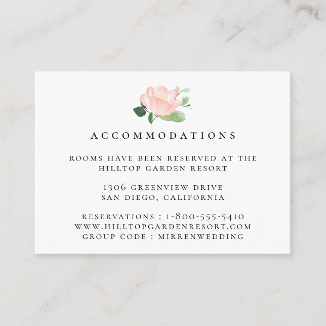 Pink Peony Wedding Accommodations Enclosure Card (Front)