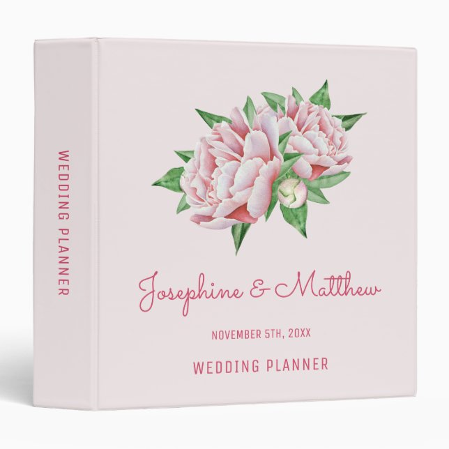 Pink Peony Wedding Planner 3 Ring Binder (Front/Spine)