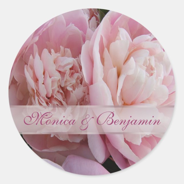 Pink peony Wedding Sticker (Front)
