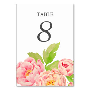 Pink Peony Wedding Table Number