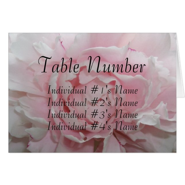 Pink Peony Wedding Table Place Card Template (Front Horizontal)