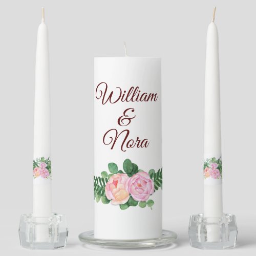 Pink Peony Wedding Unity Candle Set