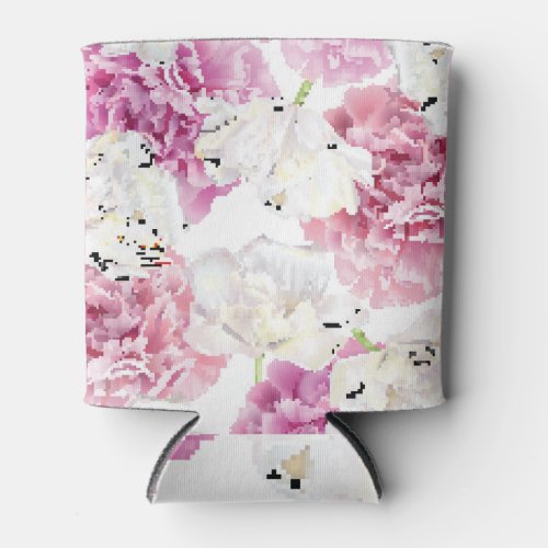 Pink Peony White Tulip Vintage Can Cooler