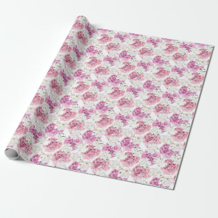 Pink Peony White Tulip Vintage Wrapping Paper