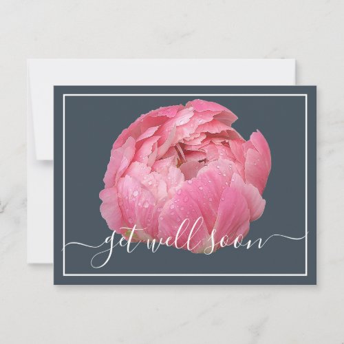 Pink Peony With Dew Drops Gray Backdrop Get Well Postcard