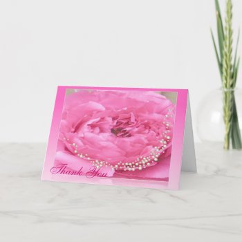 Pink Peony With Pearls Thank You Card by MagnoliaVintage at Zazzle