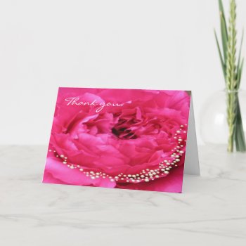 Pink Peony With Pearls Thank You Card by MagnoliaVintage at Zazzle