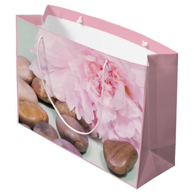 Pink Peony With Zen Rocks Gift Bag (Back Angled)