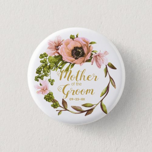 Pink Peony Wreath Mother of the Groom ID456 Button