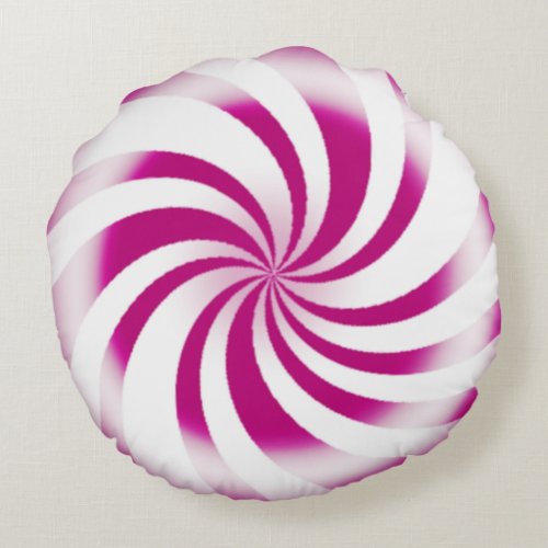 Pink Peppermint Candy Swirl Holiday Round Pillow