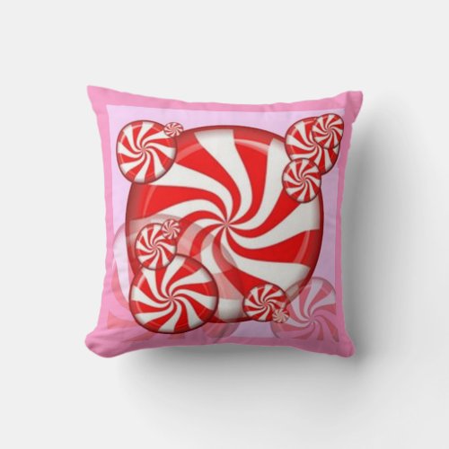 PINK PEPPERMINT CHRISTMAS CANDY ABSTRACT ART THROW PILLOW