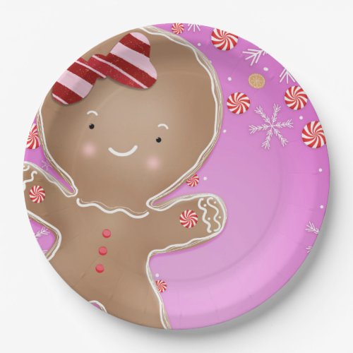 Pink Peppermint Gingerbread Cookie Holiday Party Paper Plates