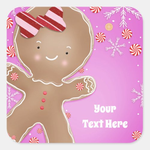 Pink Peppermint Gingerbread Man Holiday Party Square Sticker