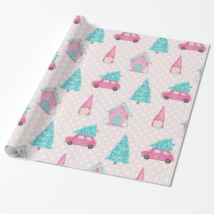 Pink Peppermint Gnome Christmas Tree Pattern Wrapping Paper