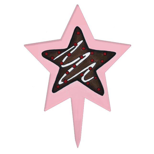 Pink Peppermint Star Christmas Cookie Holiday Xmas Cake Topper (Front)