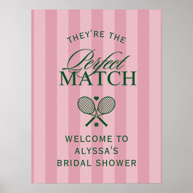 Pink Perfect Match Tennis Bridal Shower Welcome  Poster (Front)