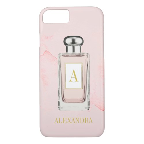 Pink Perfume Bottle Chic French Monogram Personal iPhone 87 Case