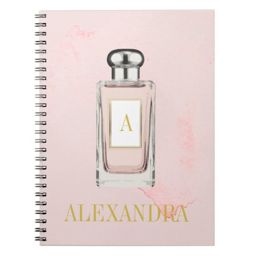 Pink Perfume Bottle Chic Monogram Personal Notebook
