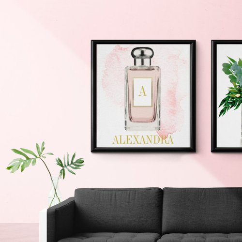 Pink Perfume Bottle Chic Monogram Personal Poster