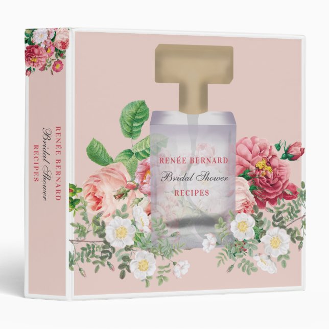 Pink Perfume Bottle Floral Bridal Shower Recipe 3 Ring Binder (Front/Spine)
