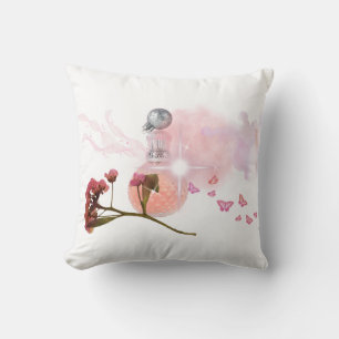 Pink Perfume Bottle & Flowers Aesthetic Throw Pill Pillow