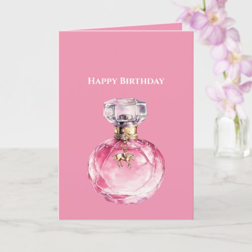 Pink Perfume Bottle Horse Charm Birthday Card