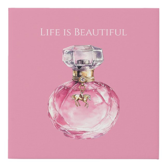 Pink Perfume Bottle Horse Charm Faux Canvas Print (Front)