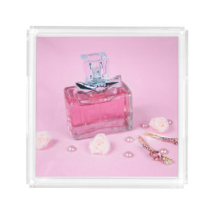 Pink Perfume & Fancy Hairclips Acrylic Tray