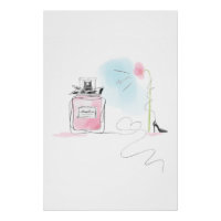 Pink Perfume & Flower Watercolor Fashion Art
