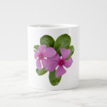 Pink Periwinkle Flowers with Green Leaves Giant Coffee Mug